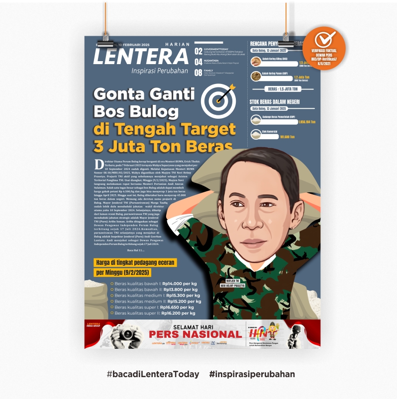 Gonta Ganti Bos Bulog di Tengah Target 3 Juta Ton Beras (Koran, Senin 10/2/2025)